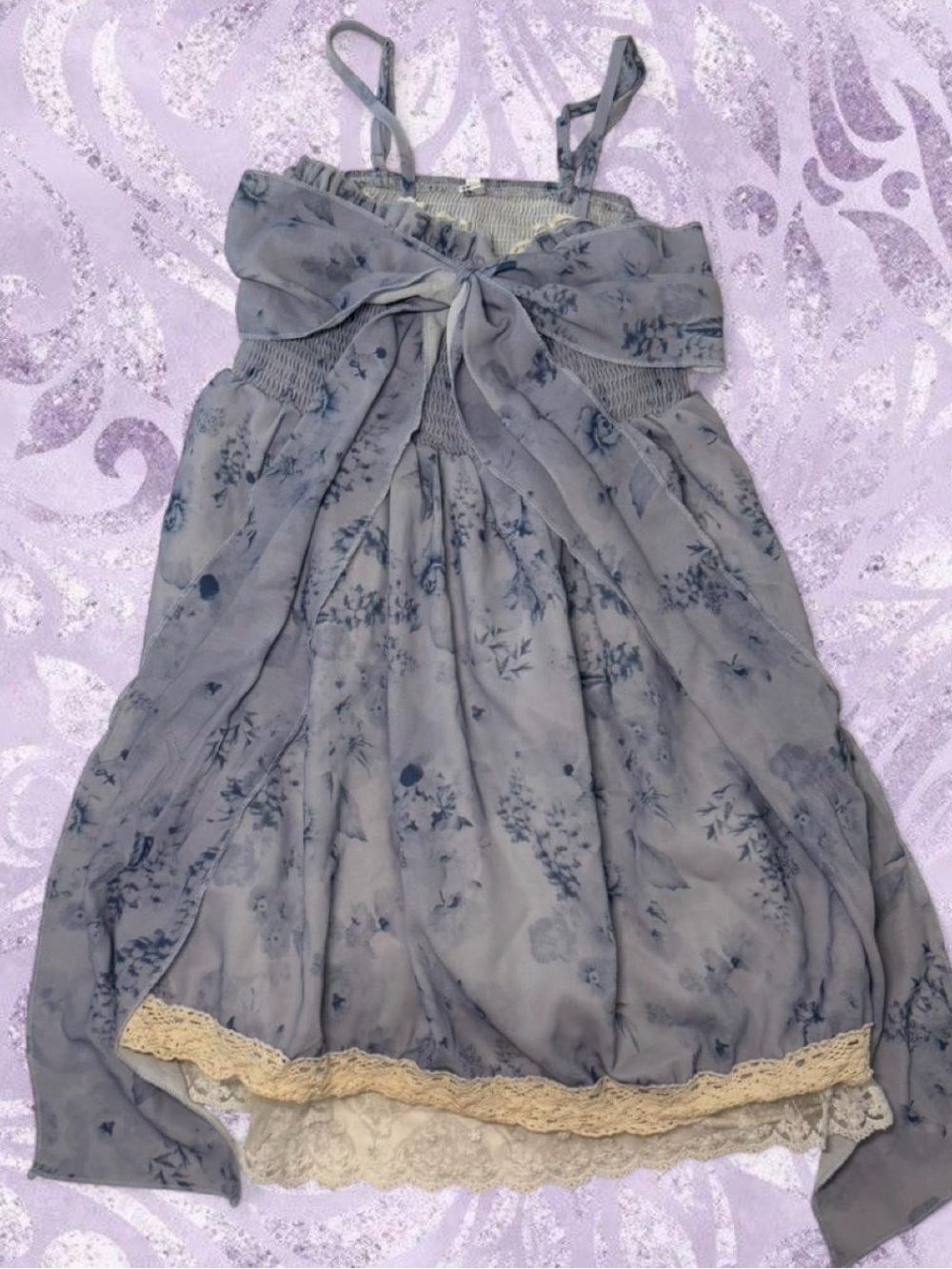 Sleeveless Floral Mini Dress in Dusty Blue